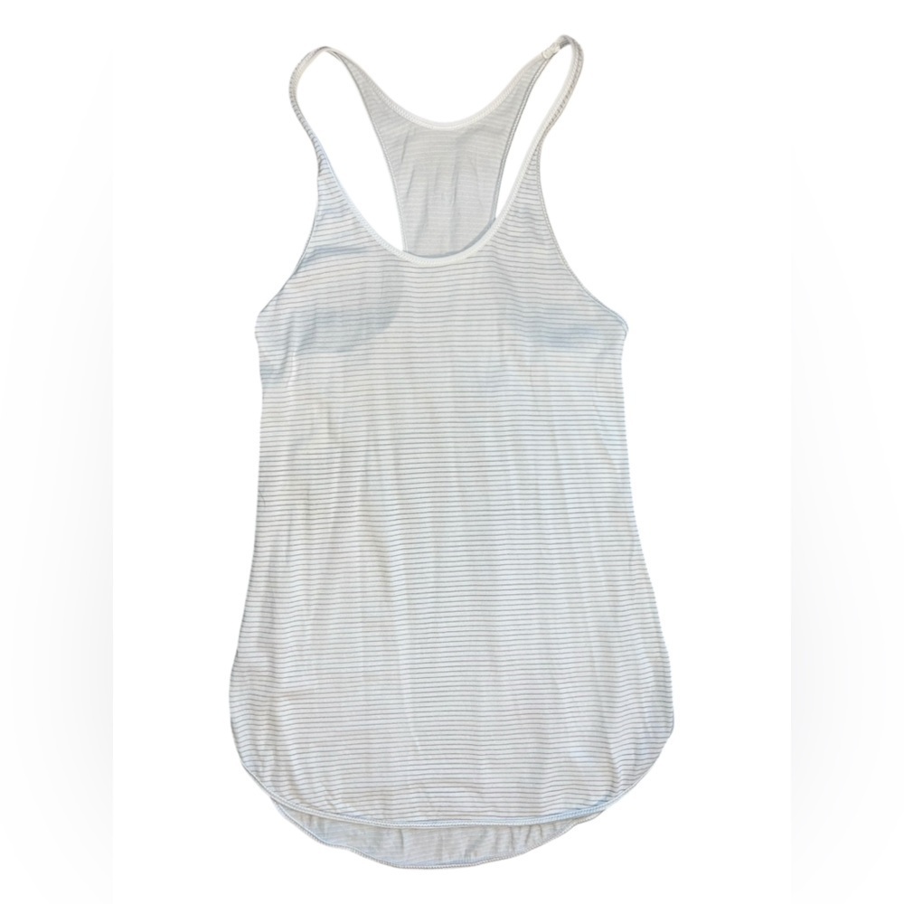 Lululemon White and Gray Striped Racerback Tank – Size 4.